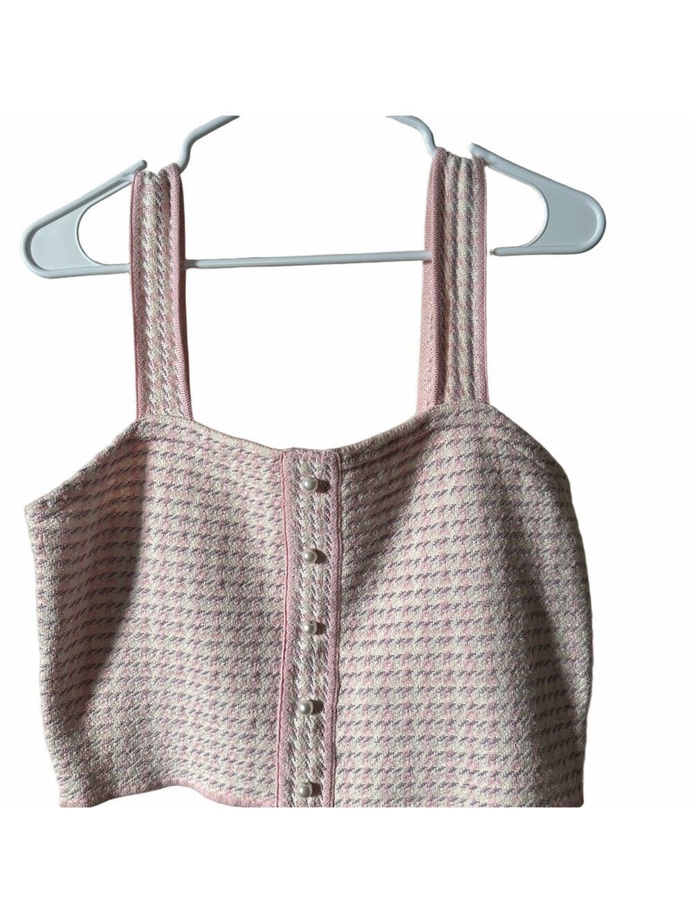 Sandro Pink Tweed Button-Up Crop Top
